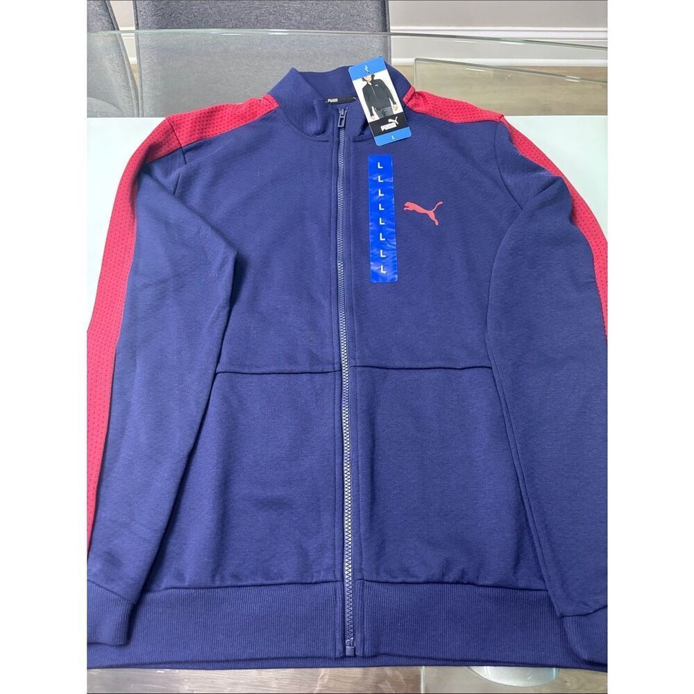 Puma Men's Navy Jacket with Red Shoulder Stripes full zipper large NET